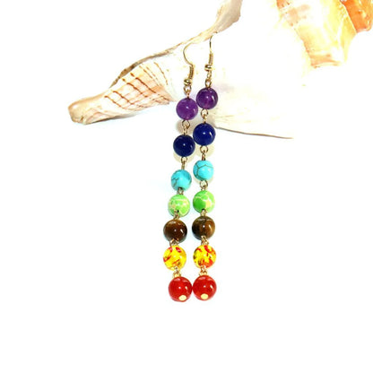 Fashion Tassel Alloy Natural Stone Beaded Drop Earrings 1 Pair