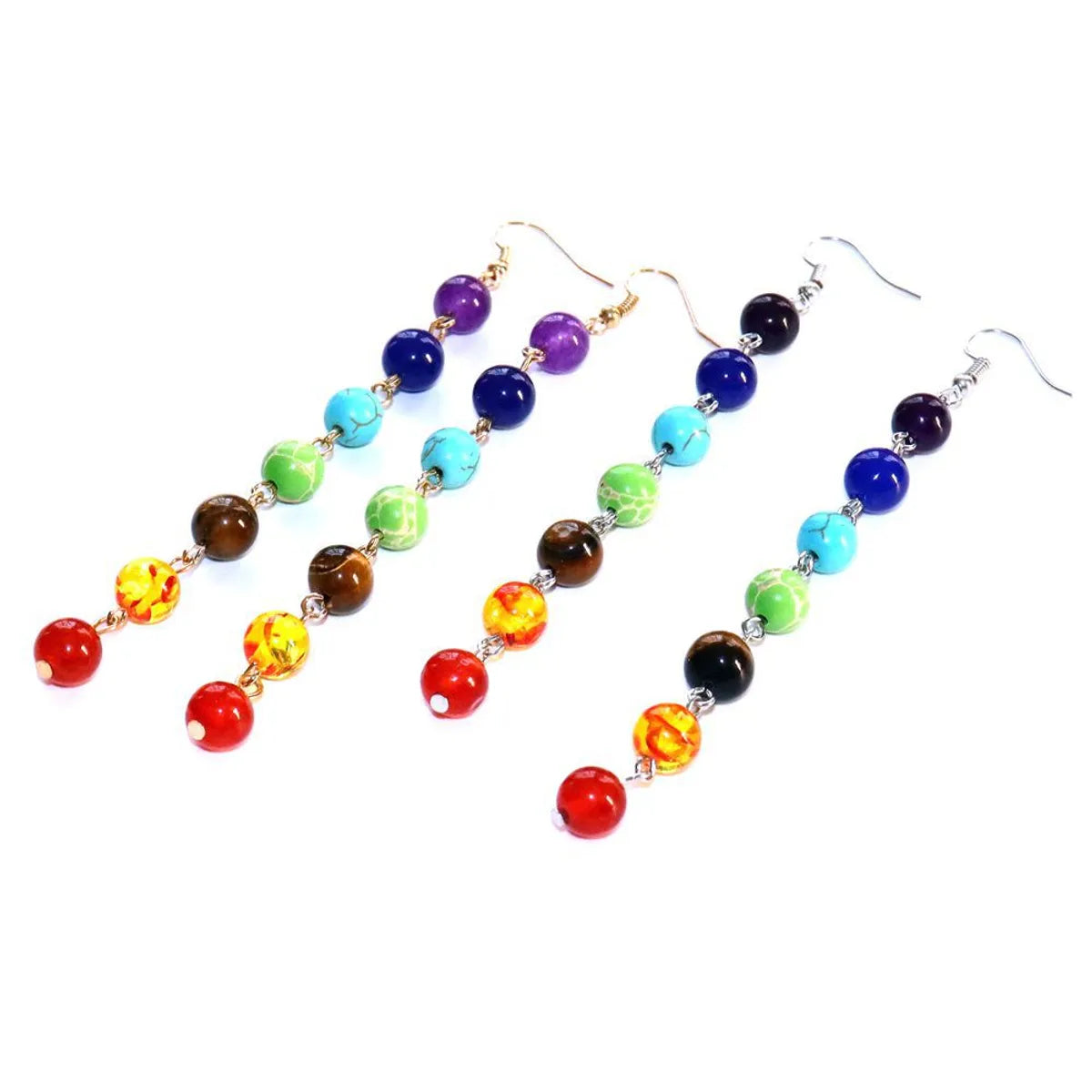 Fashion Tassel Alloy Natural Stone Beaded Drop Earrings 1 Pair