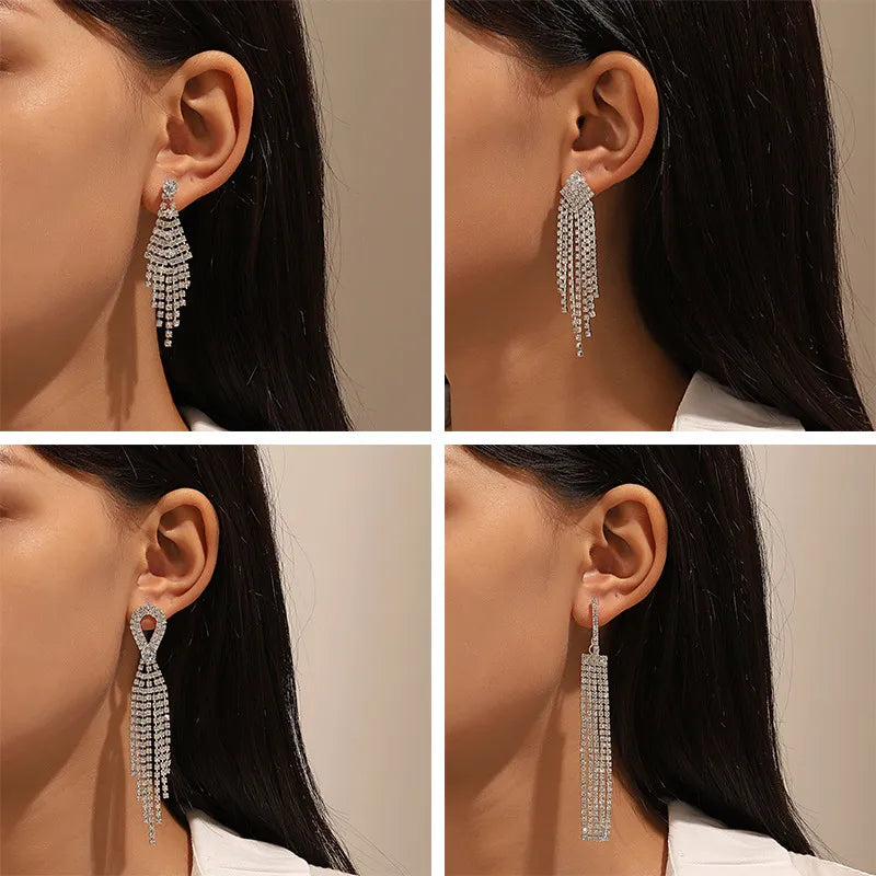 Fashion Tassel Alloy Rhinestone Women'S Dangling Earrings 1 Pair