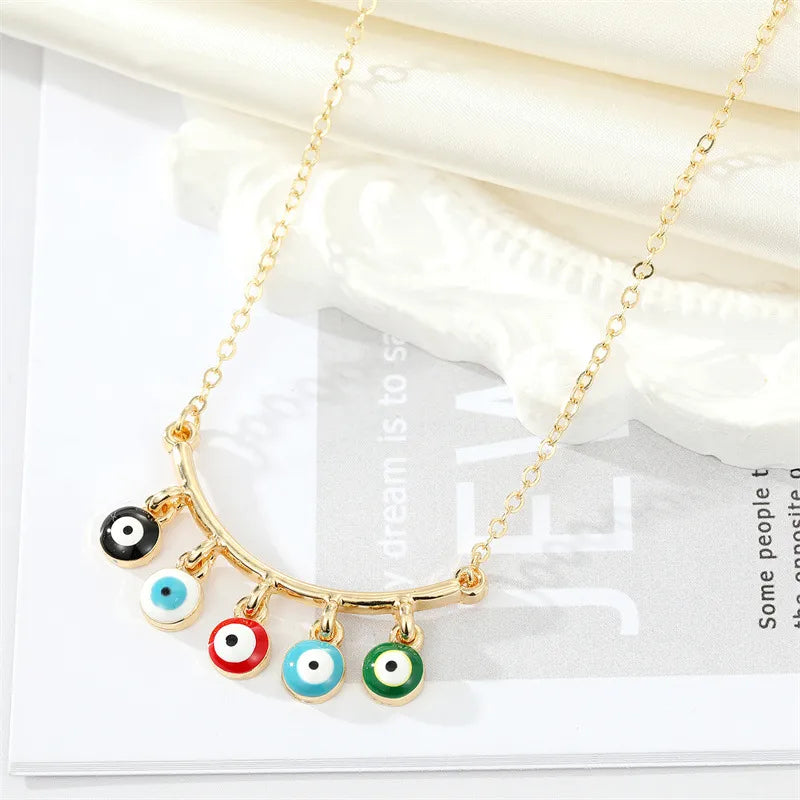 Fashion Tassel Colored Devil Eye Pendant Resin Turkey Eye Collarbone Chain