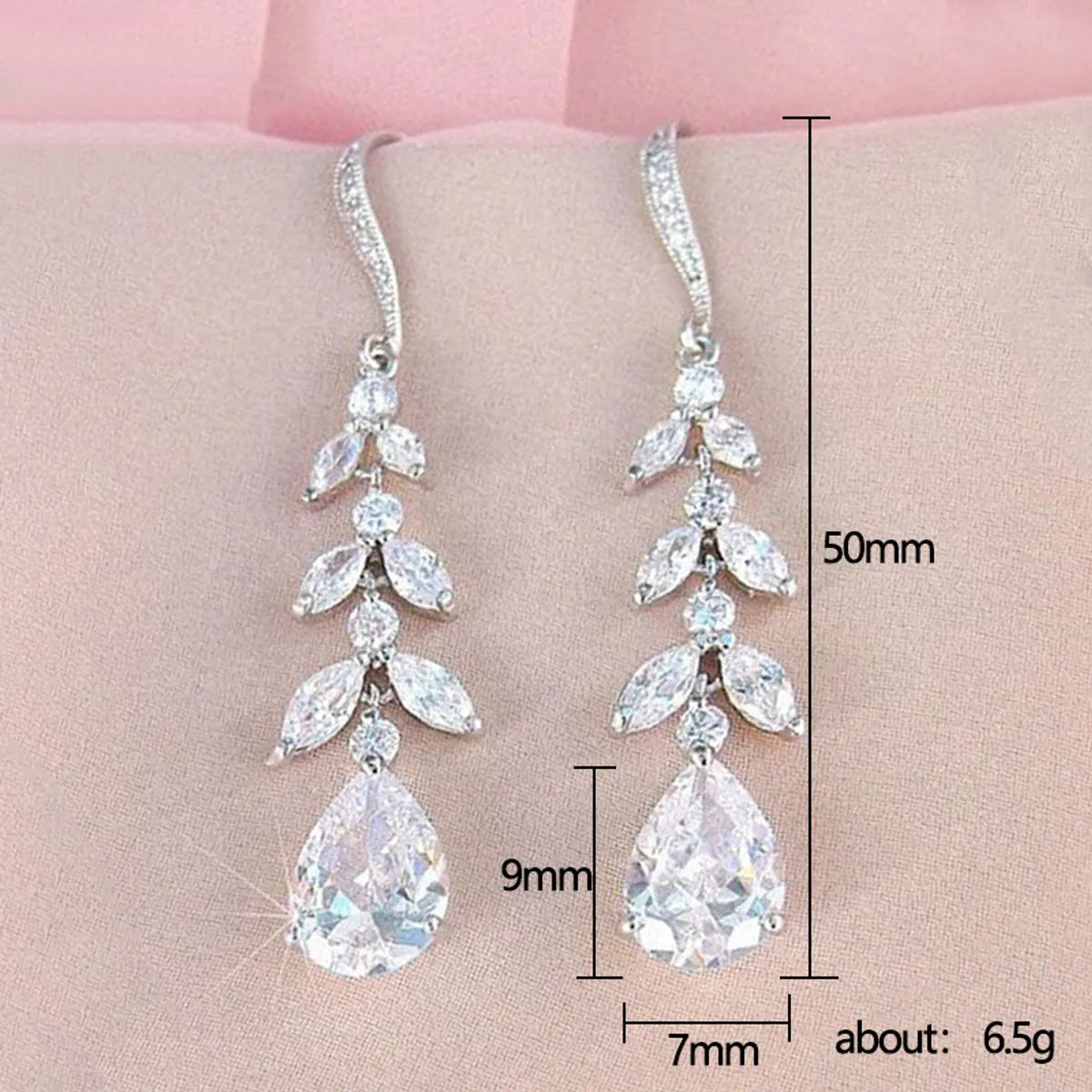 Fashion Tassel Drop-shaped Zircon Leaf Bridal Copper Earrings