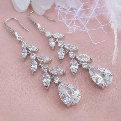 Fashion Tassel Drop-shaped Zircon Leaf Bridal Copper Earrings