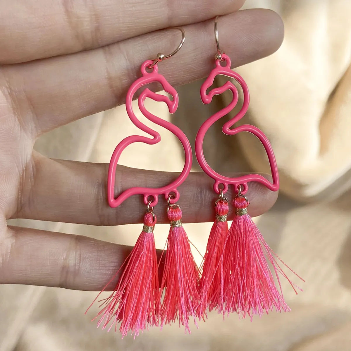 Fashion Tassel Flamingo Alloy Splicing Earrings