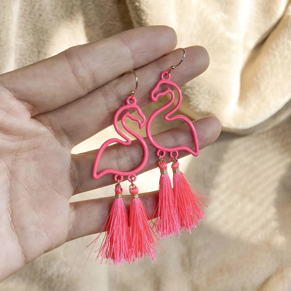 Fashion Tassel Flamingo Alloy Splicing Earrings