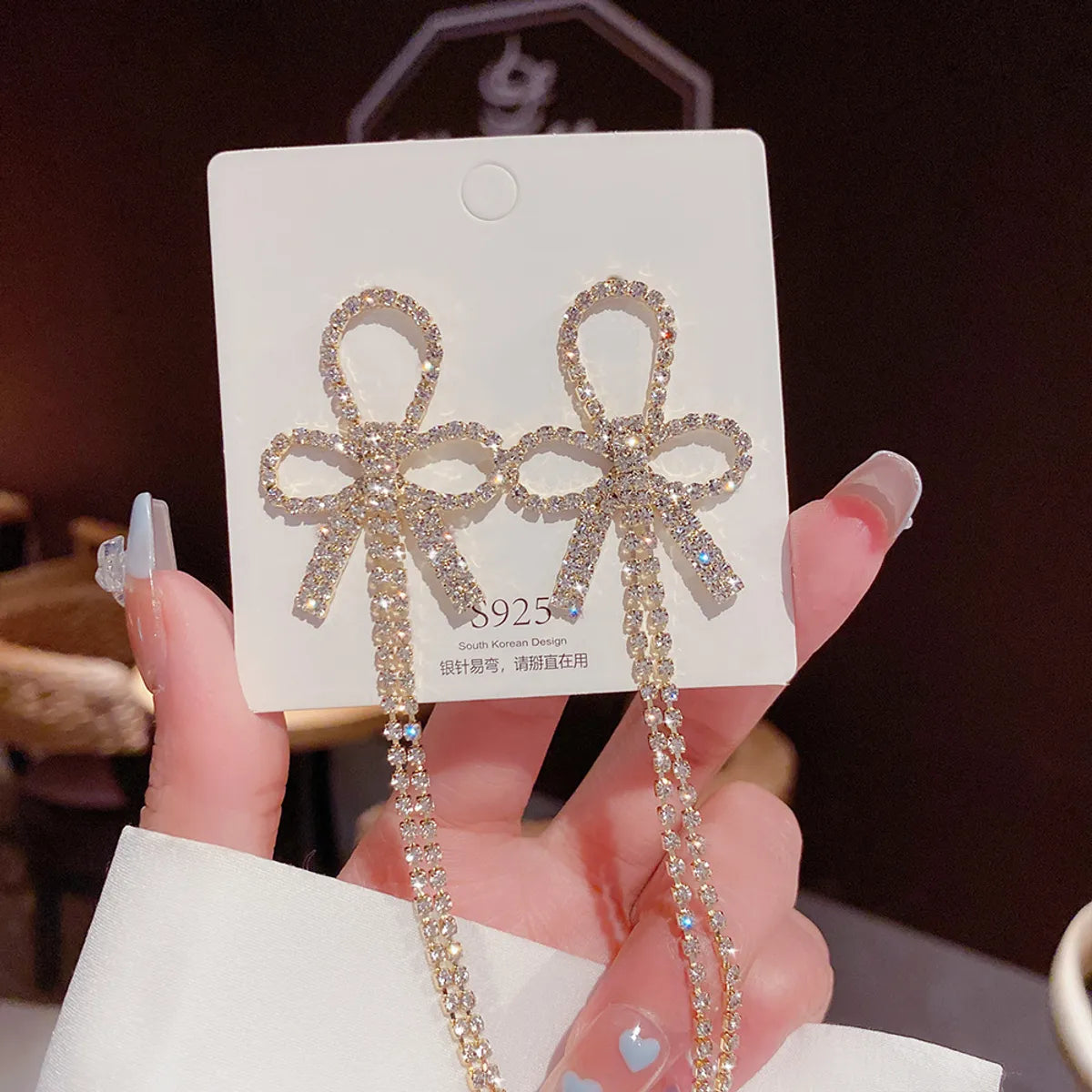 Fashion Tassel Heart Shape Bow Knot Imitation Pearl Copper Inlay Rhinestones Drop Earrings 1 Pair