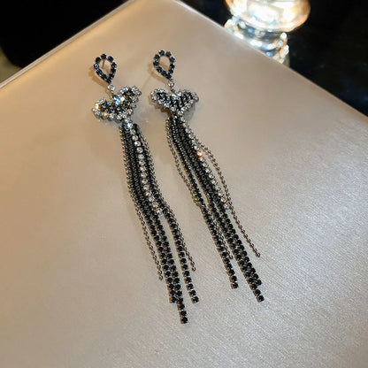 1 Pair Fashion Tassel Inlay Metal Rhinestones Drop Earrings