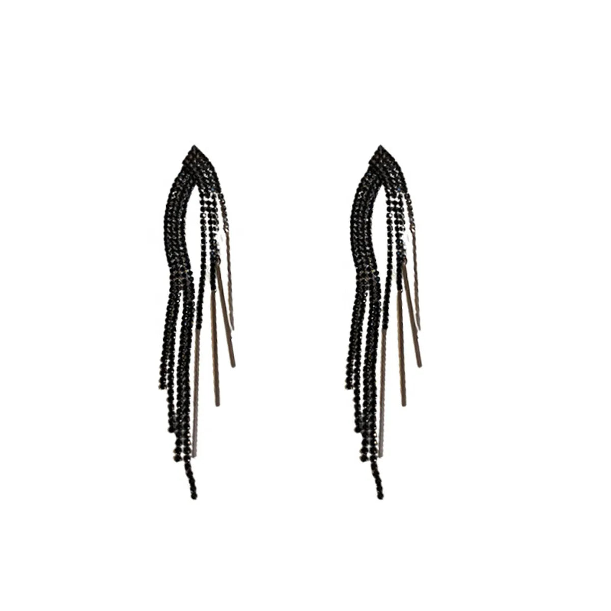 1 Pair Fashion Tassel Inlay Metal Rhinestones Drop Earrings