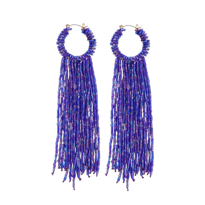 1 Pair Fashion Tassel Beaded Resin Drop Earrings