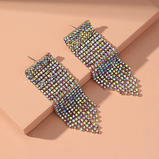 Fashion Tassel Rhinestone Metal Women's Drop Earrings 1 Pair