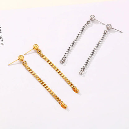 Fashion Tassel Stainless Steel Gold Round Ring Earrings