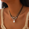 Fashion Temperament Alien Imitation Pearl Pendant Necklace Geometric Handmade Wax Thread