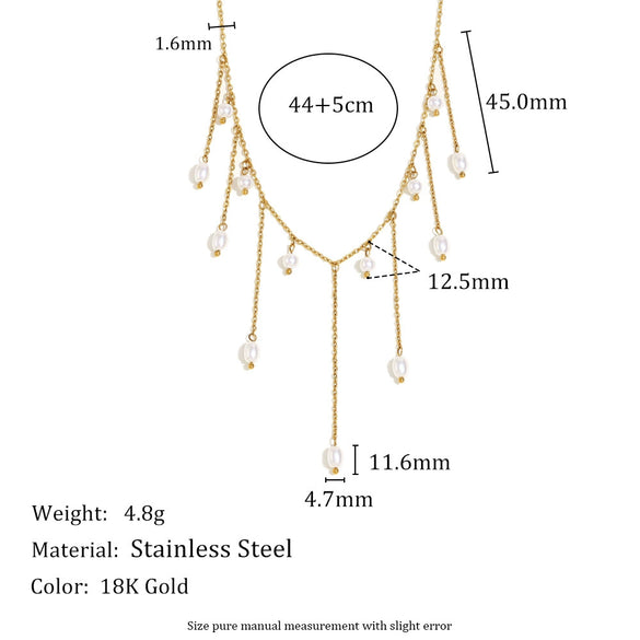 Fashion Temperament Antique Jewelry Stainless Steel Plated Imitation Pearl Tassel Necklace Geometric Shape Electroplated
