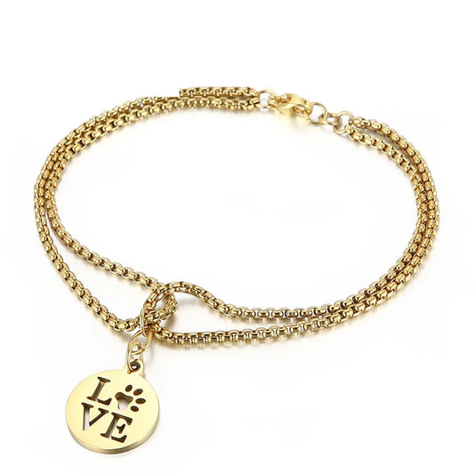 Fashion Temperament Element Double-layer Pearl Chain Big Letter Love Ring Pendant Bracelet