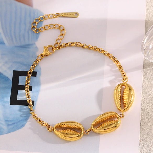 Fashion Temperament Hand Jewelry Stainless Steel Geometric Ring Bracelet 18K Gold Plated Electroplated For Women