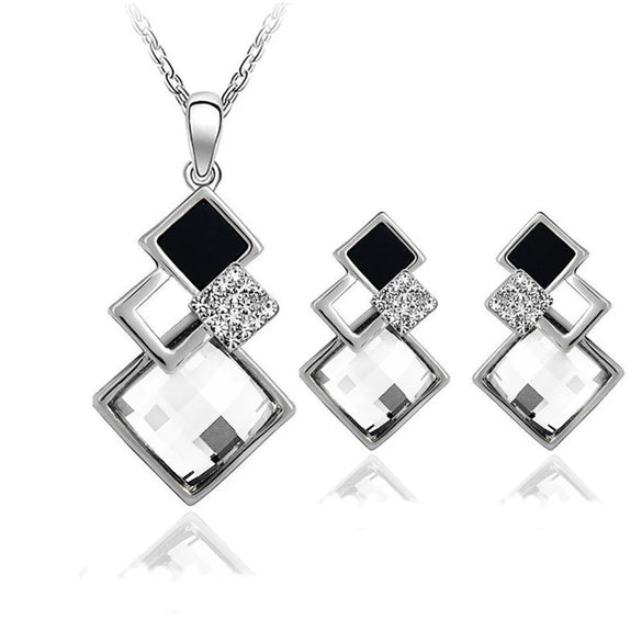 Fashion Temperament Jewelry Set Women's Classic Geometric Square Crystal Acrylic Jewelry