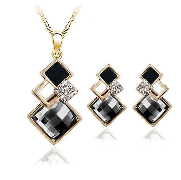 Fashion Temperament Jewelry Set Women's Classic Geometric Square Crystal Acrylic Jewelry