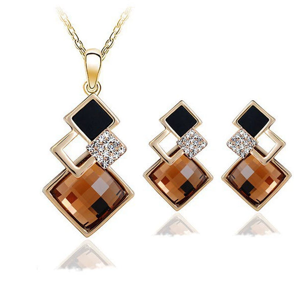 Fashion Temperament Jewelry Set Women's Classic Geometric Square Crystal Acrylic Jewelry