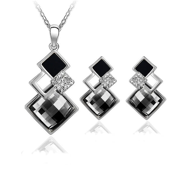 Fashion Temperament Jewelry Set Women's Classic Geometric Square Crystal Acrylic Jewelry