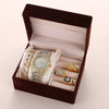 Fashion Temperament Leisure Suit Gift Box For Female With Diamondencrusted Calendar Disc Watch Bracelet And Ring Alloy Case Stainless Steel Strap Round Dial Ordinary Glass Mirror