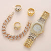 Fashion Temperament Leisure Suit Gift Box For Female With Diamondencrusted Calendar Disc Watch Bracelet And Ring Alloy Case Stainless Steel Strap Round Dial Ordinary Glass Mirror