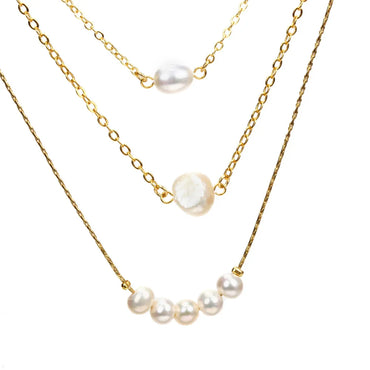 Fashion Three-Layer Pearl Sweater Chain Gold Plated Necklace Wholesale