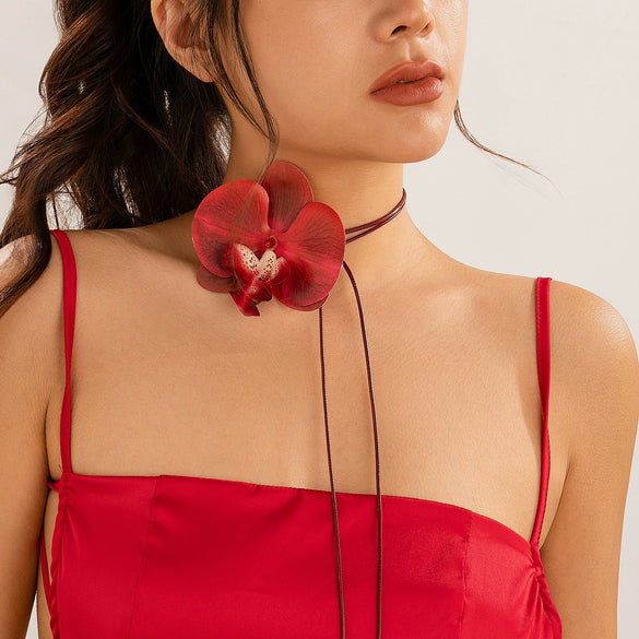 Fashion Threedimensional Flower Geometric Plastic Resin Fabric Wax Thread Handmade Women's Necklace Choker