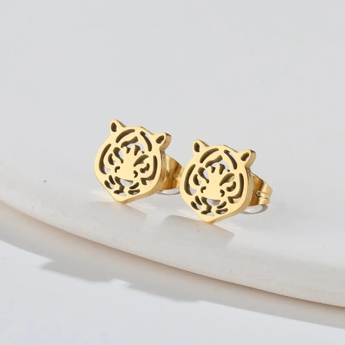 Fashion Tiger Titanium Steel Plating Earrings 1 Pair