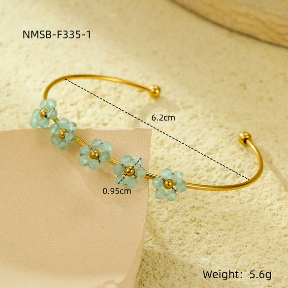 Fashion Titanium Steel And Stainless Steel Flower And Cross Bracelet With Electroplating Treatment And Zircon Inlay