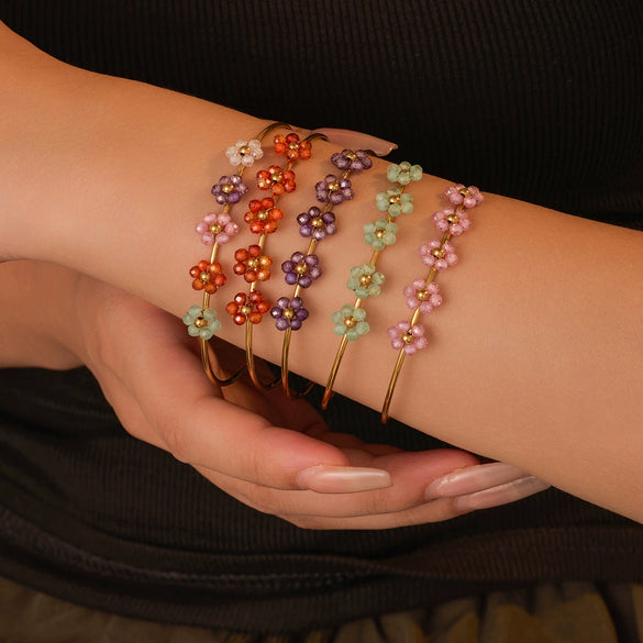 Fashion Titanium Steel And Stainless Steel Flower And Cross Bracelet With Electroplating Treatment And Zircon Inlay
