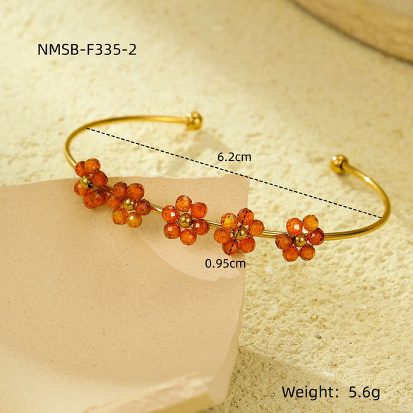Fashion Titanium Steel And Stainless Steel Flower And Cross Bracelet With Electroplating Treatment And Zircon Inlay