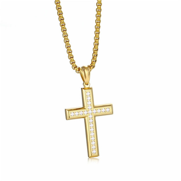 Fashion Titanium Steel And Stainless Steel Jewelry With Geometric Diamond Cross Sweater Necklace