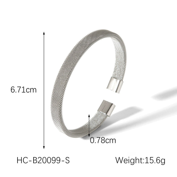 Fashion Titanium Steel And Stainless Steel Woven Mesh Flat Open Women's Geometric Electroplated Bracelet That Does Not Fade