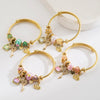 Fashion Titanium Steel Bracelet For Women With Crystal Beaded Key Crown Love Pendant And Diamonds