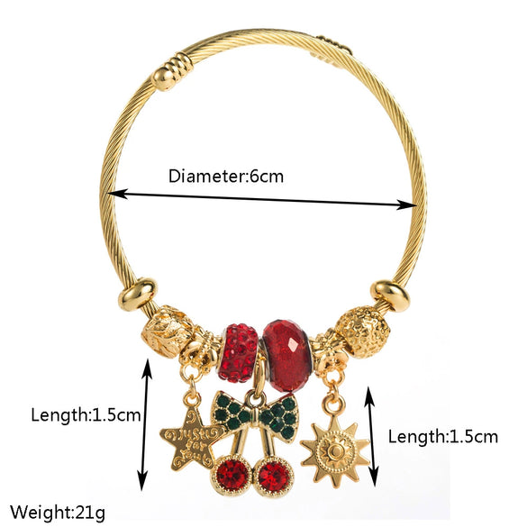 Fashion Titanium Steel Bracelet With Crystal Beaded Cherry Owl Star Sun Diamond Pendant Sweet Fruit Food Style Unisex Set With Diamonds