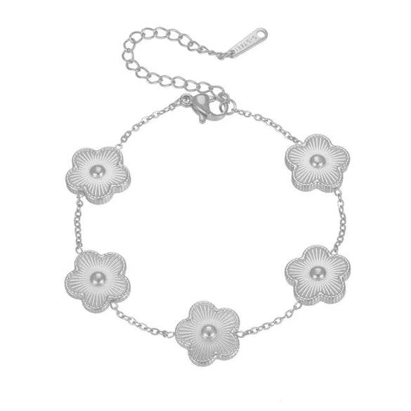 Fashion Titanium Steel Five Leaf Clover Electroplated Jewelry Set Necklace Bracelet