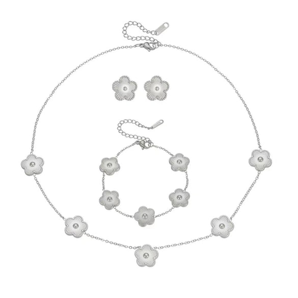 Fashion Titanium Steel Five Leaf Clover Electroplated Jewelry Set Necklace Bracelet
