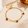 Fashion Titanium Steel Four Leaf Clover Double Layer Women's Bracelet Necklace Suit With Plant Flower Pattern