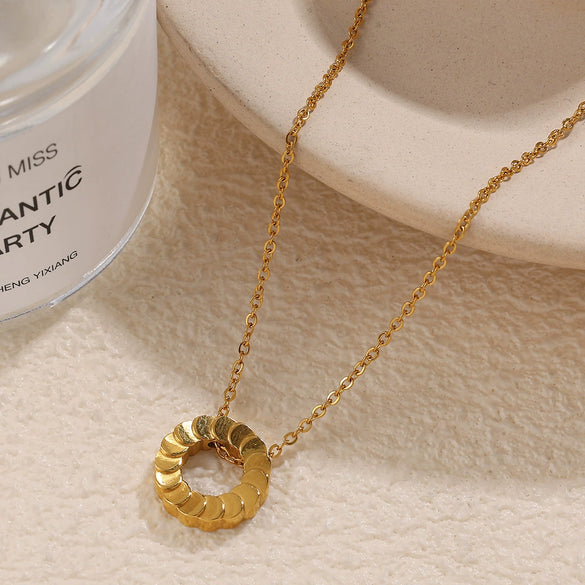 Fashion 316L Stainless Steel Geometric Round Pendant Clavicle Chain