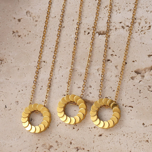 Fashion 316L Stainless Steel Geometric Round Pendant Clavicle Chain