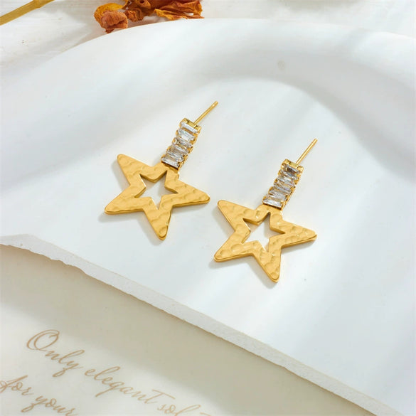 Fashion Titanium Steel Goldplated Fivepointed Star Stud Earrings For Women