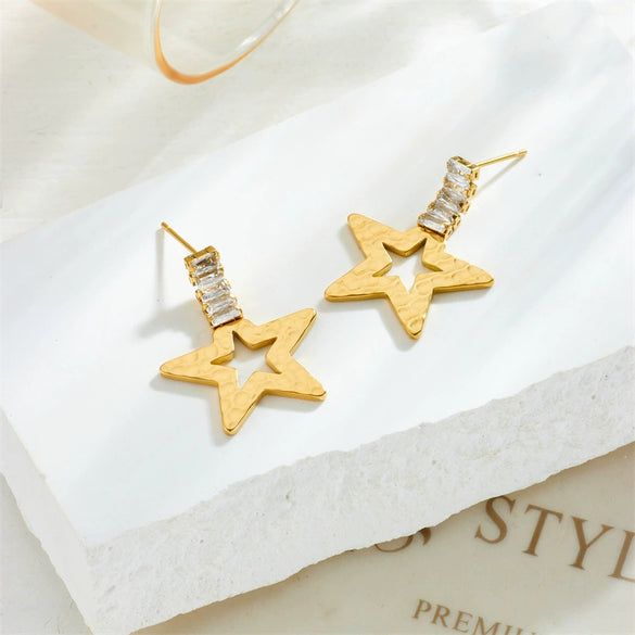 Fashion Titanium Steel Goldplated Fivepointed Star Stud Earrings For Women