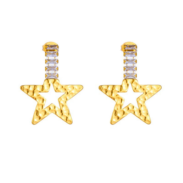 Fashion Titanium Steel Goldplated Fivepointed Star Stud Earrings For Women