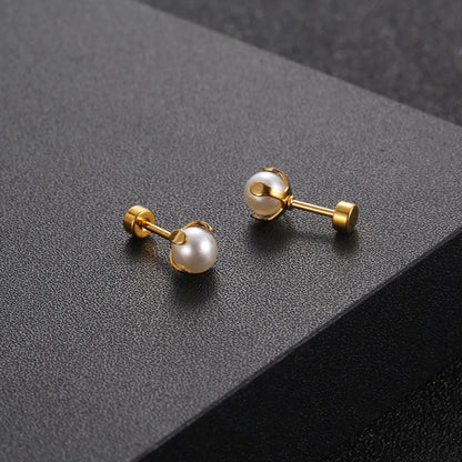 Fashion Titanium Steel Inlaid Pearl Stud Earrings Single Wholesale