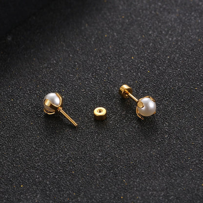 Fashion Titanium Steel Inlaid Pearl Stud Earrings Single Wholesale