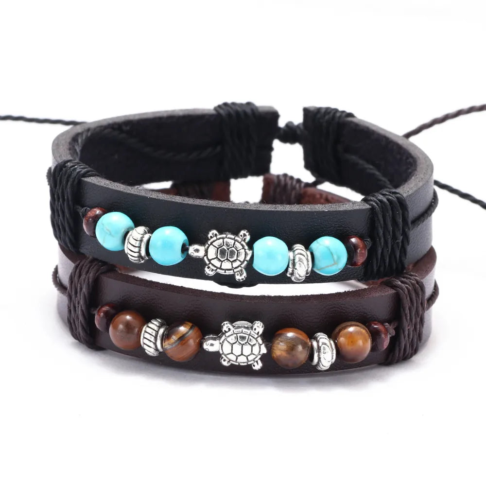 Fashion Tortoise Alloy Leather Beaded Unisex Bracelets