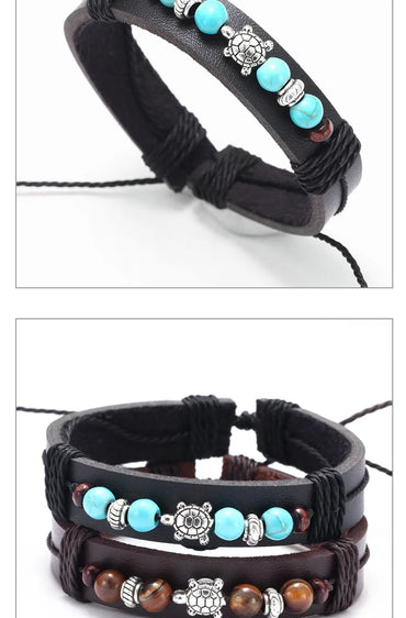 Fashion Tortoise Alloy Leather Beaded Unisex Bracelets