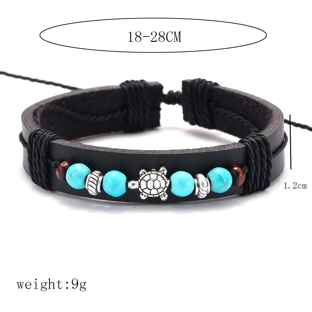 Fashion Tortoise Alloy Leather Beaded Unisex Bracelets