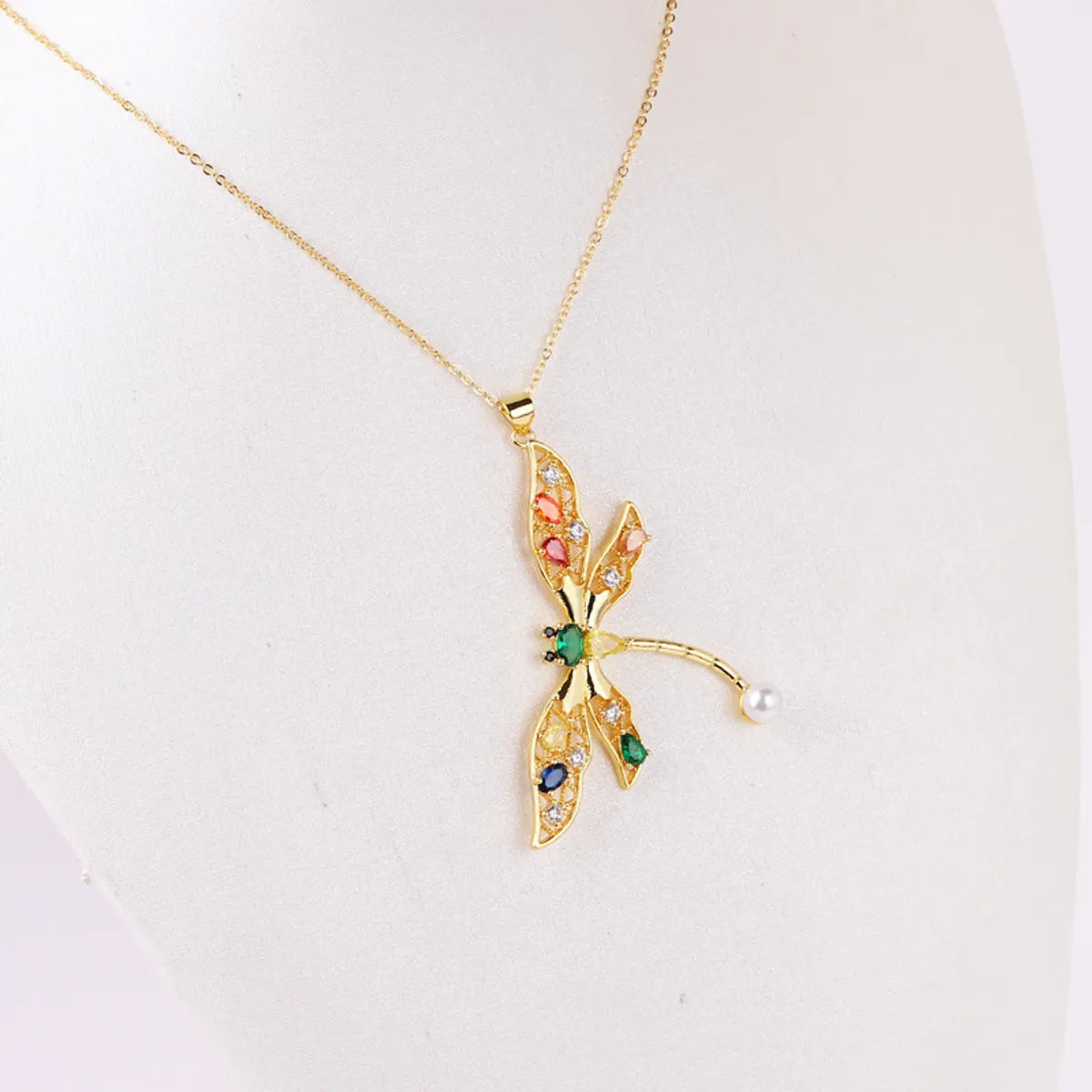 Fashion Tortoise Dragonfly Copper 18k Gold Plated Zircon Pendant Necklace In Bulk