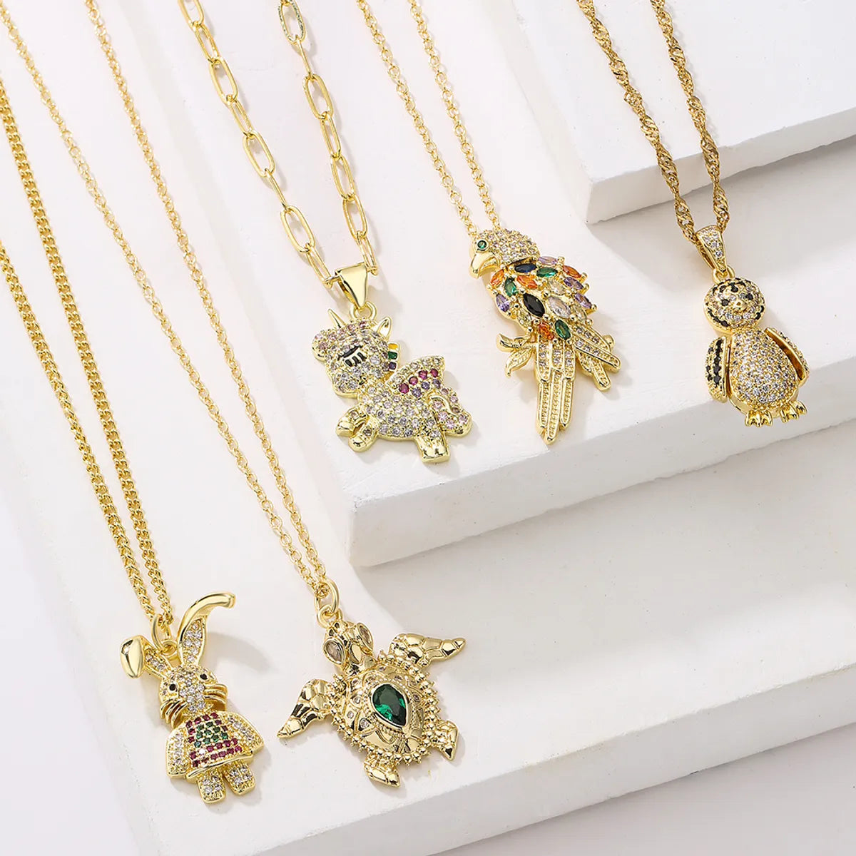 Fashion Tortoise Rabbit Bird Copper Gold Plated Zircon Pendant Necklace 1 Piece