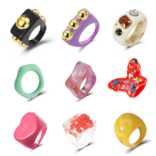 Fashion Transparent Resin Heart Butterfly Acrylic Multicolor Geometric Ring Wholesale Gooddiy